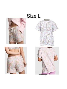 PINK Snow Heather Floral Tee & Short Set Size L